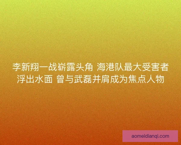 李新翔一战崭露头角 海港队最大受害者浮出水面 曾与武磊并肩成为焦点人物