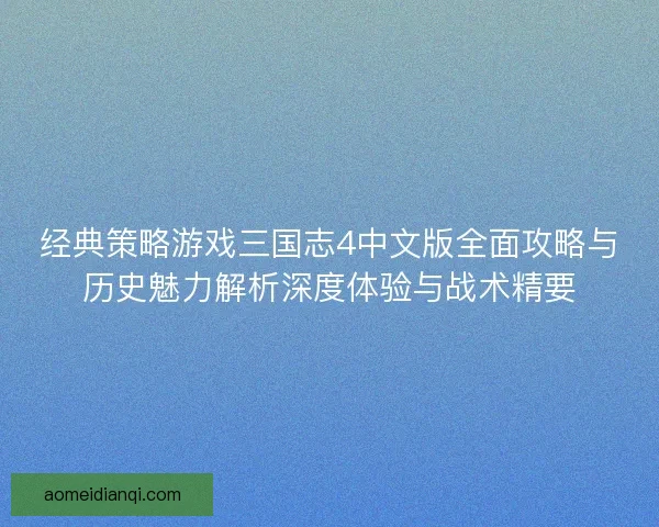 经典策略游戏三国志4中文版全面攻略与历史魅力解析深度体验与战术精要
